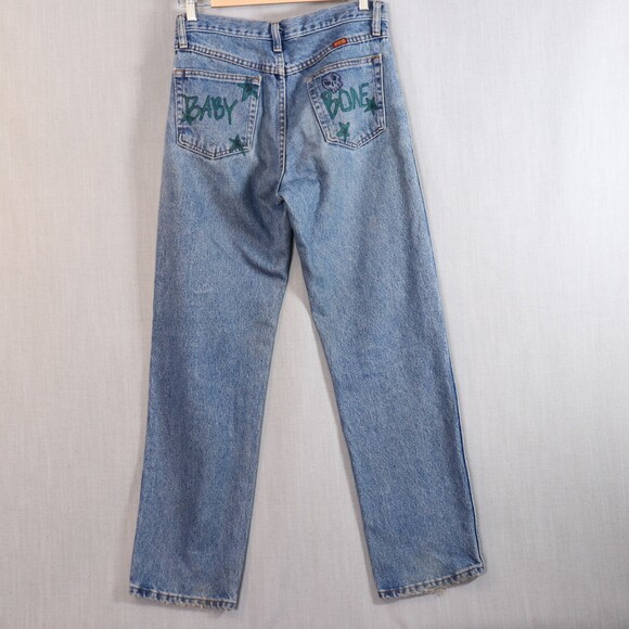 Vintage Rustler Jeans *30x30 Upcycled Tattoo Drawn Art Denim 90s Y2K Bone Skull - Picture 11 of 15